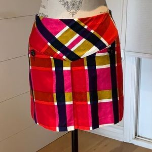 Trina Turk Skirt Mini Small Plaid Red Blue Pink